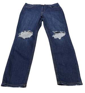 Free People Dark Wash Distressed Ripped Knee High Rise Cropped Jeans 32